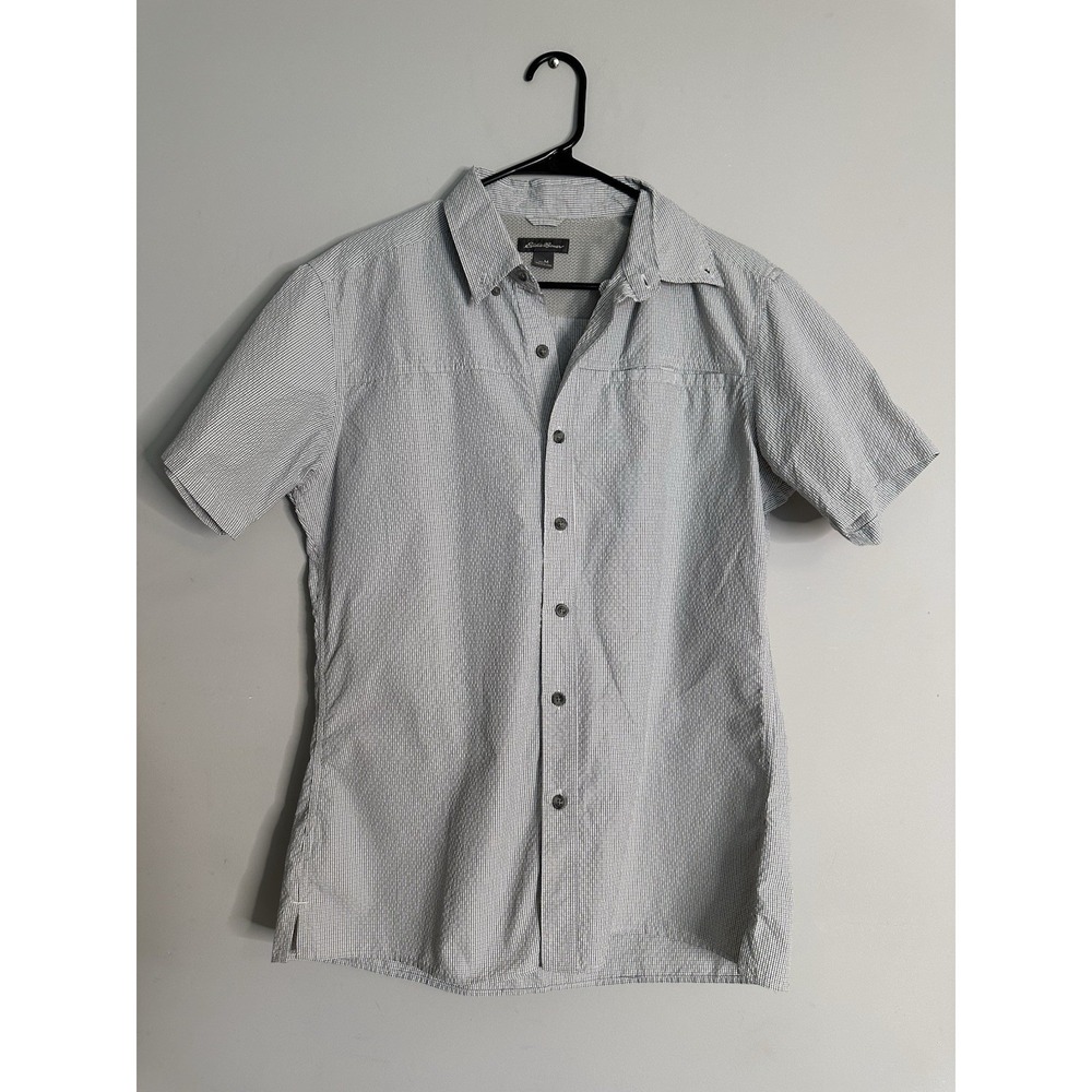 Eddie Bauer Mens Gray Micro Check Short Sleeve Button Up Shirt Medium